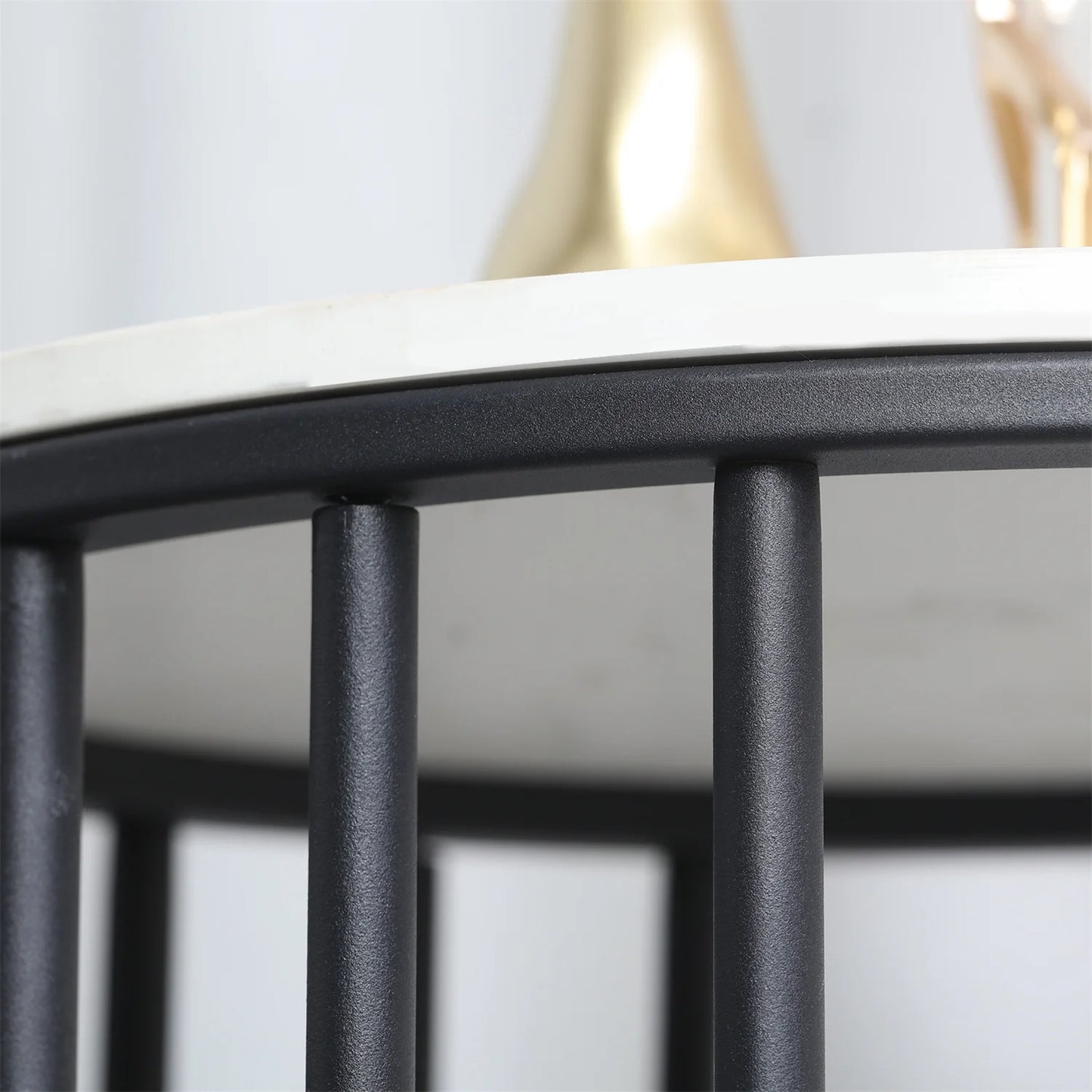 Wisfor Two Tier Sintered Stone Round End Table With Black Frame Nordic Inspired Modern Side Table-A