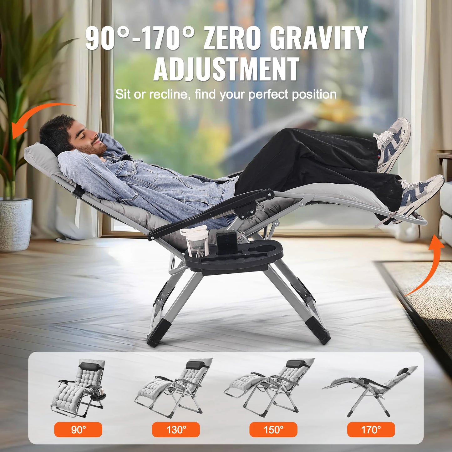 SucceBuy Zero Gravity Recliner With Adjustable Footrest And Cup Holder Outdoor Folding Lounge 500 Pound Capacity-A