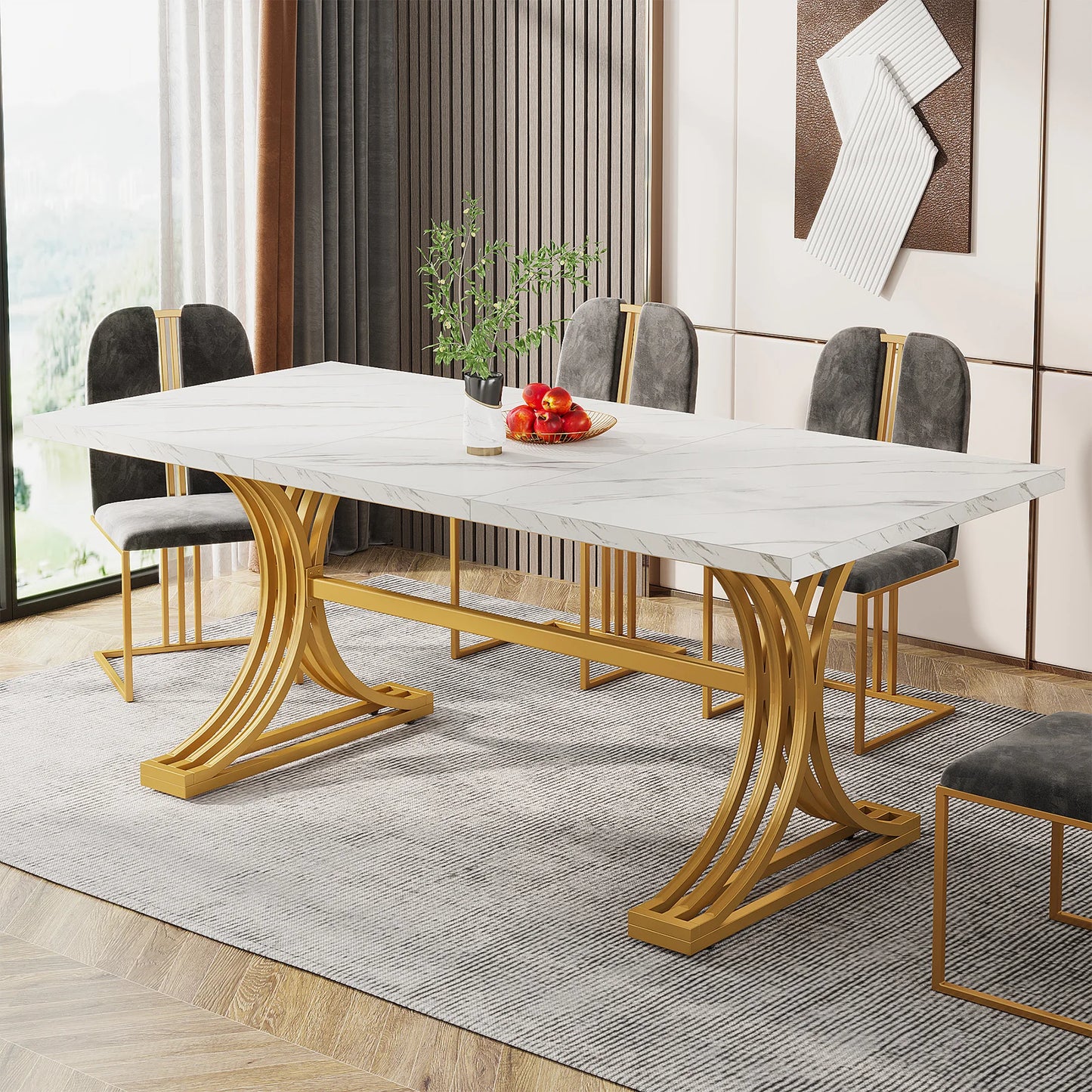 Tribesigns Rectangular Dining Table For Four To Six With Faux Marble Top Modern Kitchen Table-A