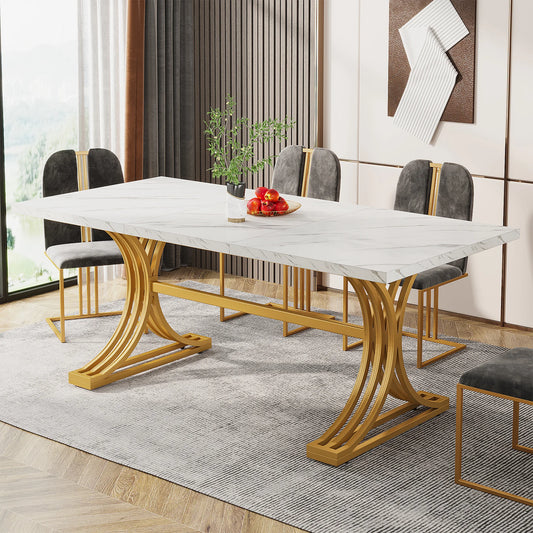 Tribesigns Rectangular Dining Table For 4 To 6 With Faux Marble Top