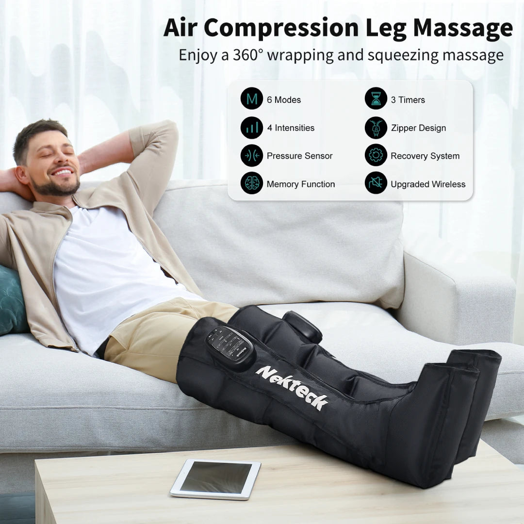 Nekteck Cordless Air Pressure Leg Massager With Four Chamber Foot Boots Kneading And Travel Storage Bag-A