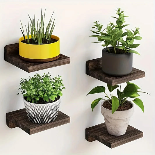 Wooden Wall Mounted Flower Racks Four Pack Simple Design Wall Storage Decor