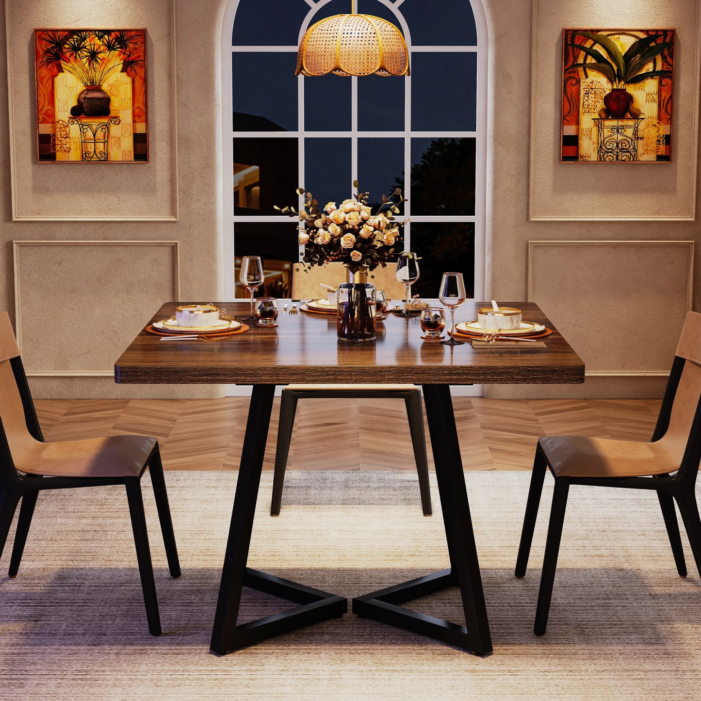 Tribesigns Industrial Wood Top Dining Table With Metal Base Square Rustic Chic Kitchen Table 2 To 4 Seats-A