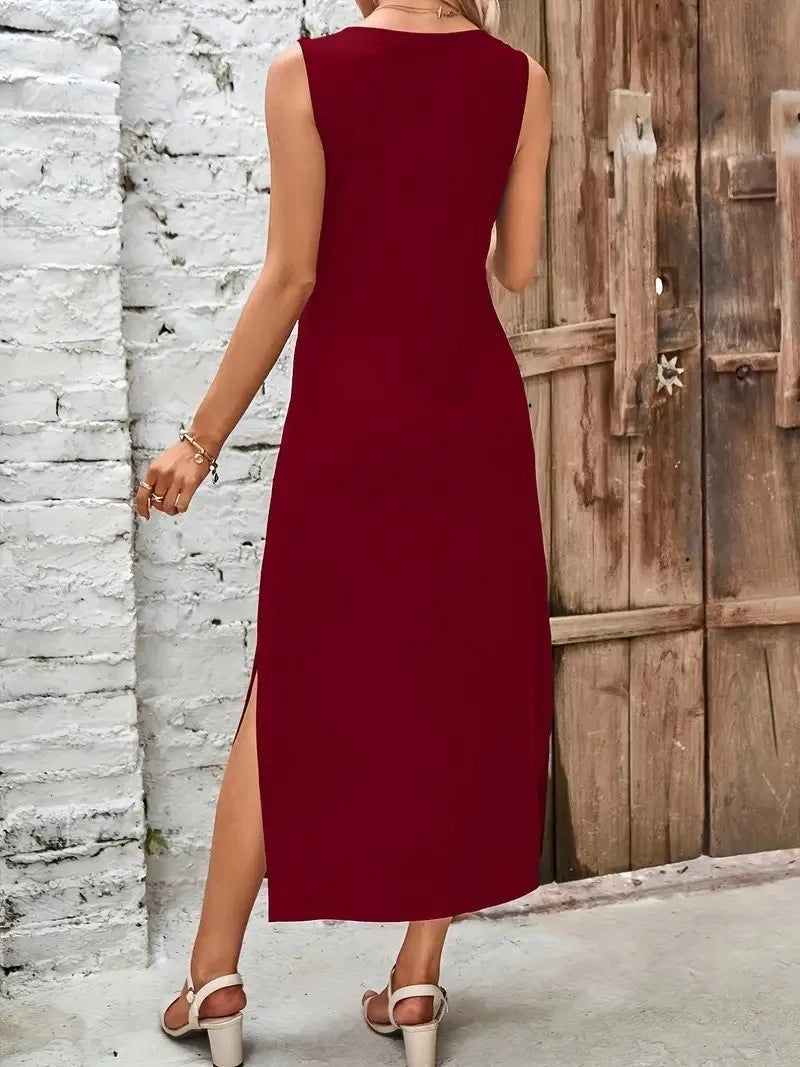 Women Sleeveless Camisole Maxi Dress Wrap With Slit Sundress For Summer Comfort And Style-A