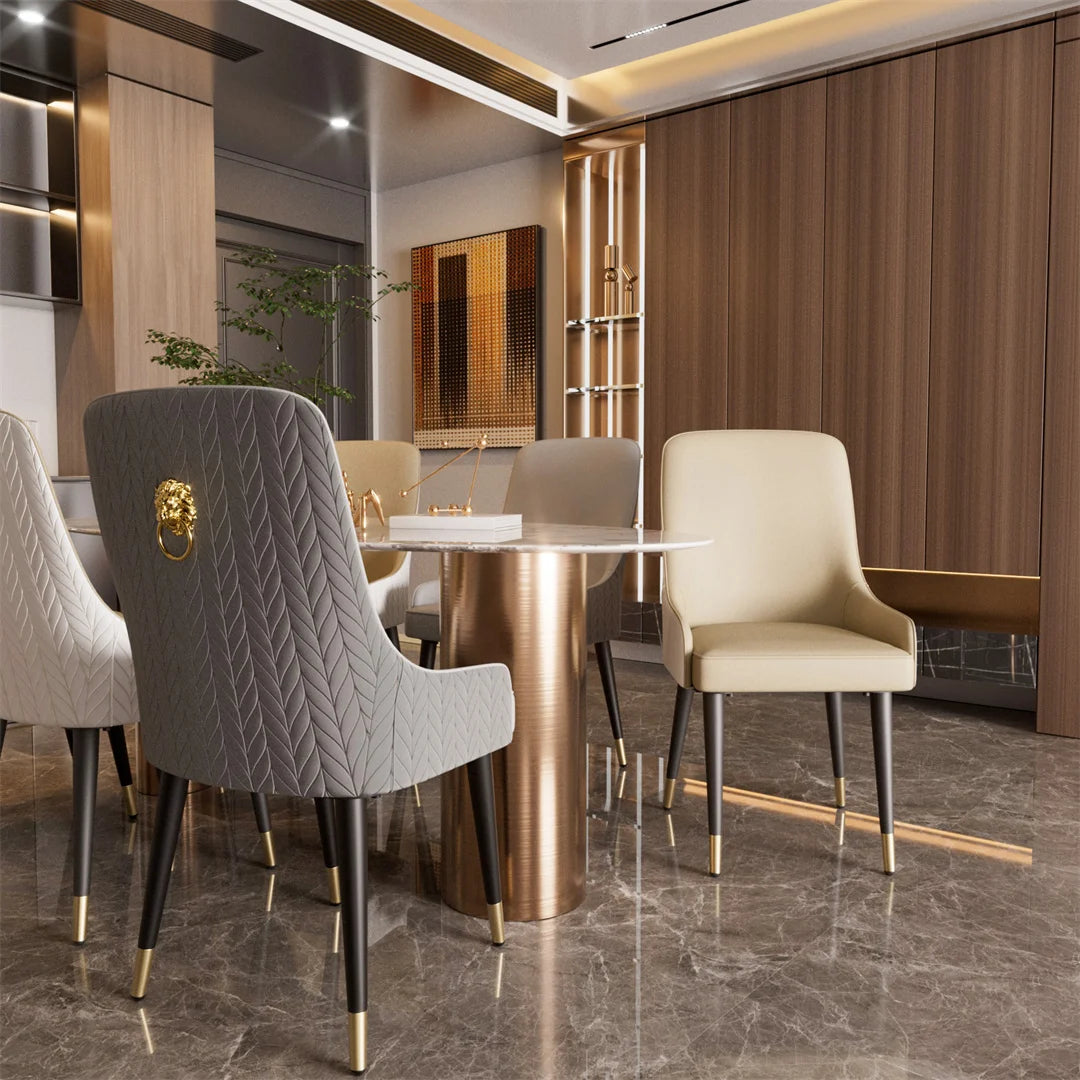 Luvodi Luxury Microfiber Leather Dining Chairs Set A With High Back 43 Cm And Lion Knocker Accent-A