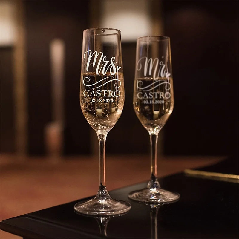 Personalized Wedding Champagne Flutes Set Of 2 With Custom Laser Engraving Gift For Bride And Groom-A
