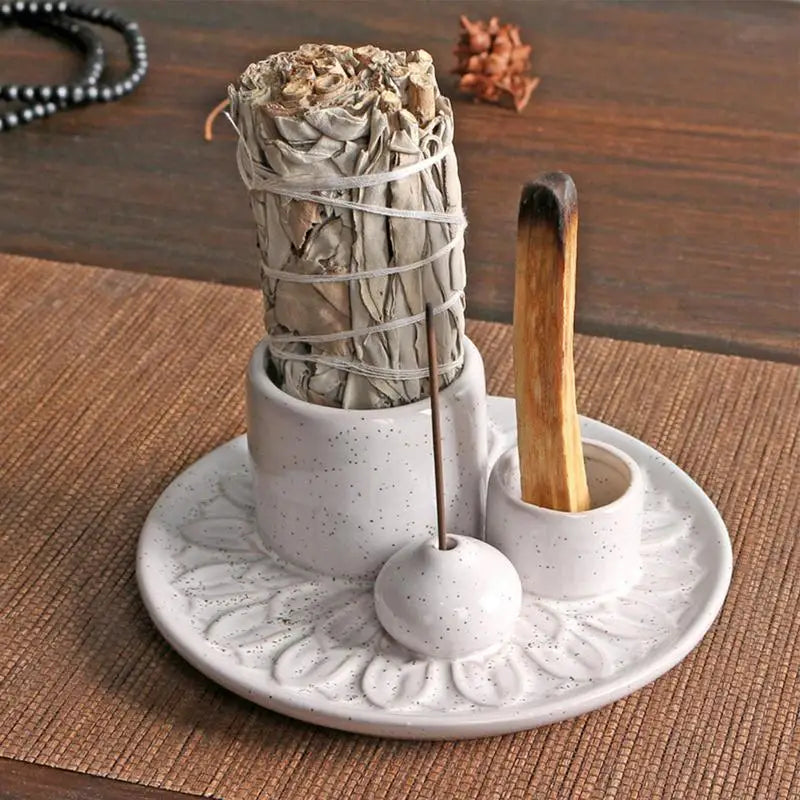 4 in 1 Ceramic Incense Burner Palo Santo Holder Stand
