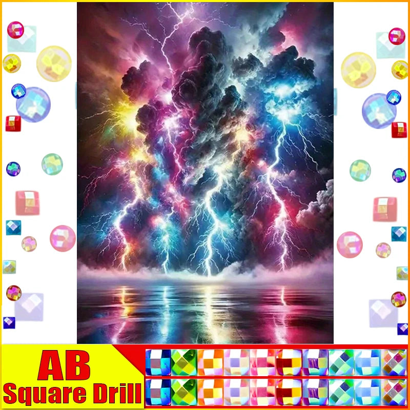 DiaPai Fairy Dust AB DIY 5D Diamond Painting Lightning Sea Full Drill Kit With Resin Diamonds-A