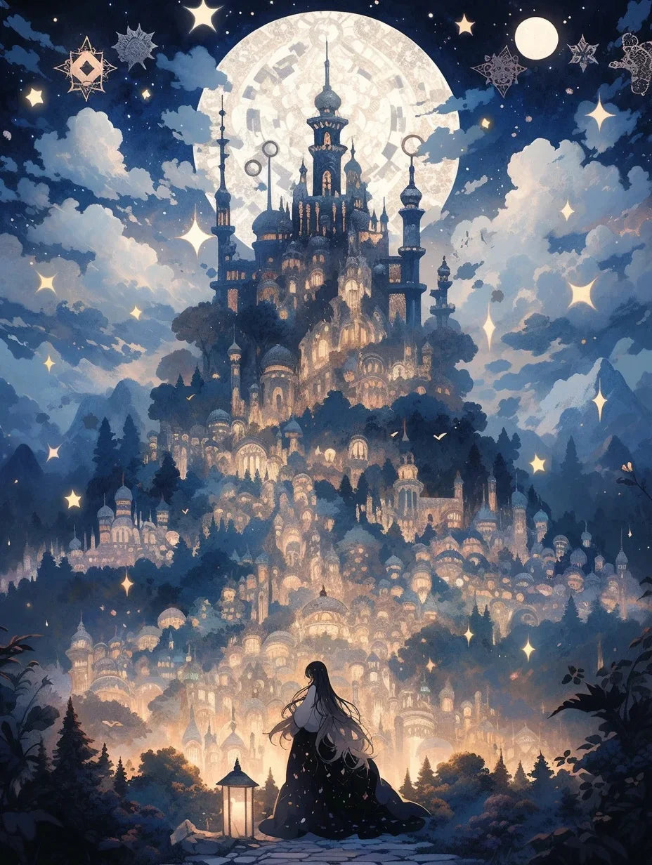 Potdemiel Fairy Dust DIY 5D Diamond Painting Dream Castle Mosaic Full Drill Square Or Round Diamonds-A
