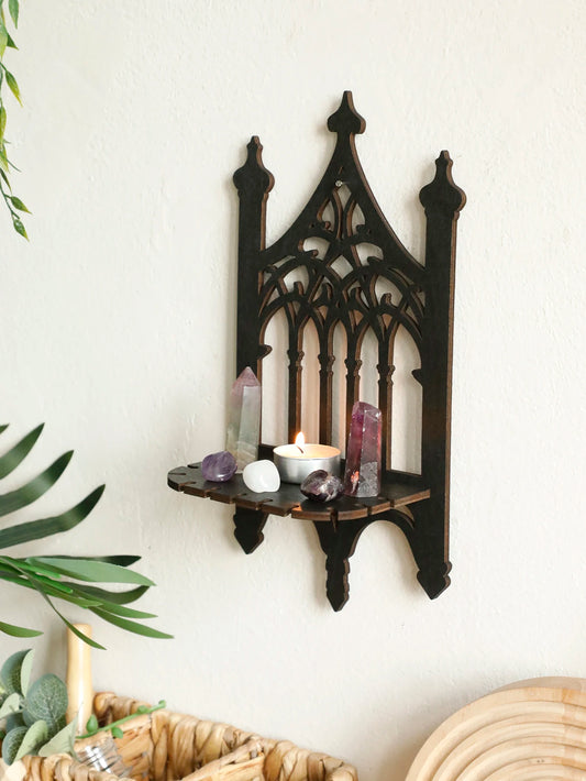 Gothic Wooden Wall Shelf Decor Fence Shape Floating Shelves