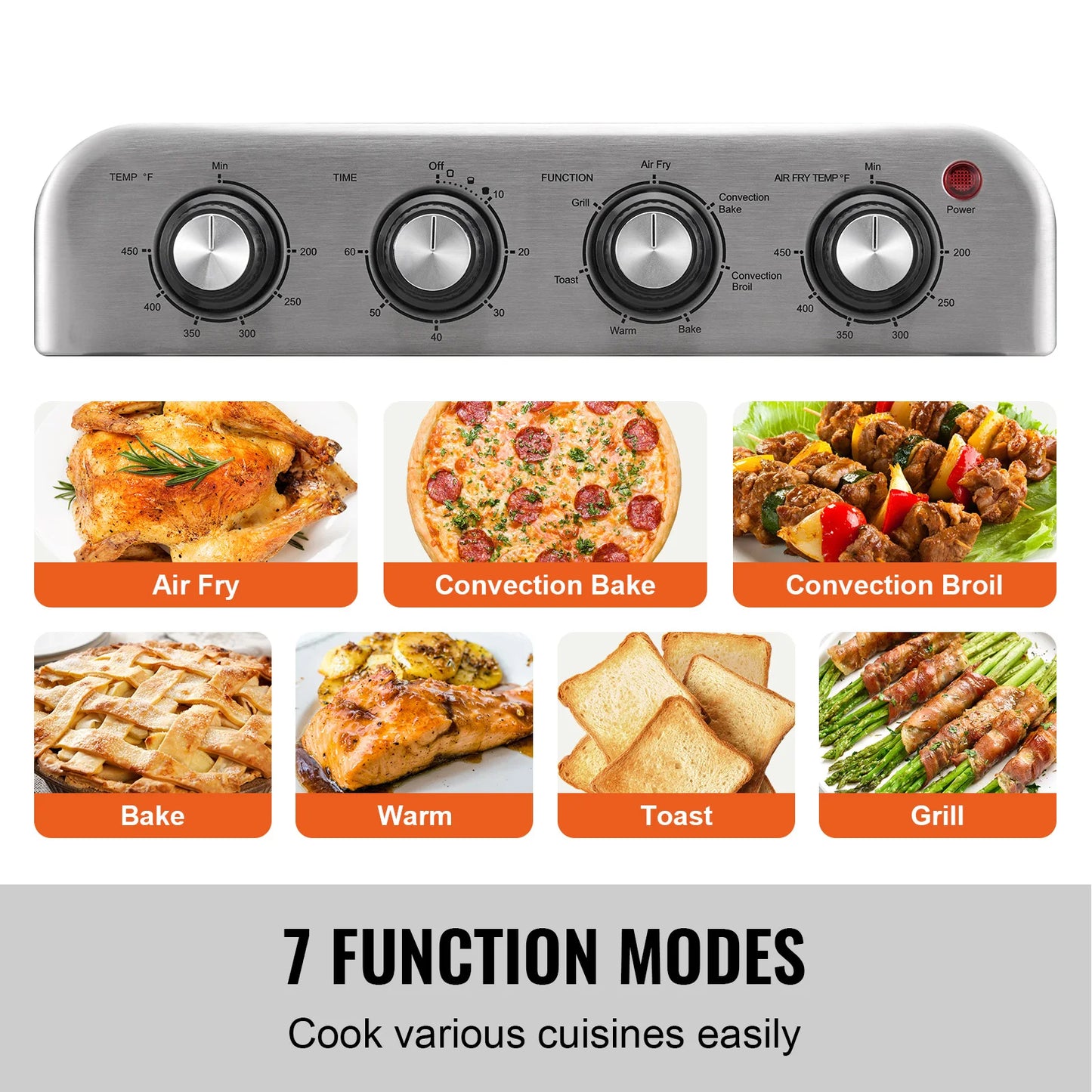 SucceBuy Seven In One Air Fryer Toaster Oven Stainless Steel Countertop Appliance With Seven In One Cooking Modes-A