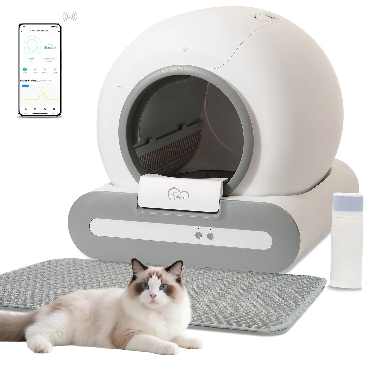 DOEL Smart Self Cleaning Cat Litter Box With App Control And 2.4G WiFi For Remote Monitoring And Scheduling-A