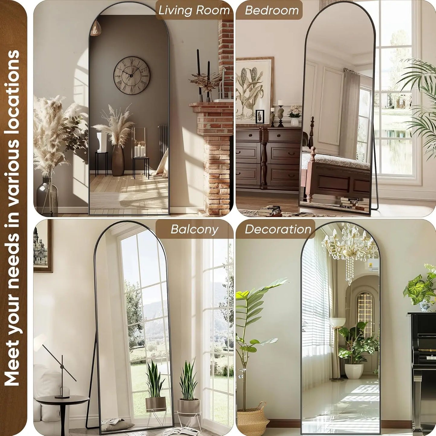 Antok Floor Mirror With Stand Full Length Arch Top 58 Inch Tall 19 Inch Wide For Bedroom And Living Room-A