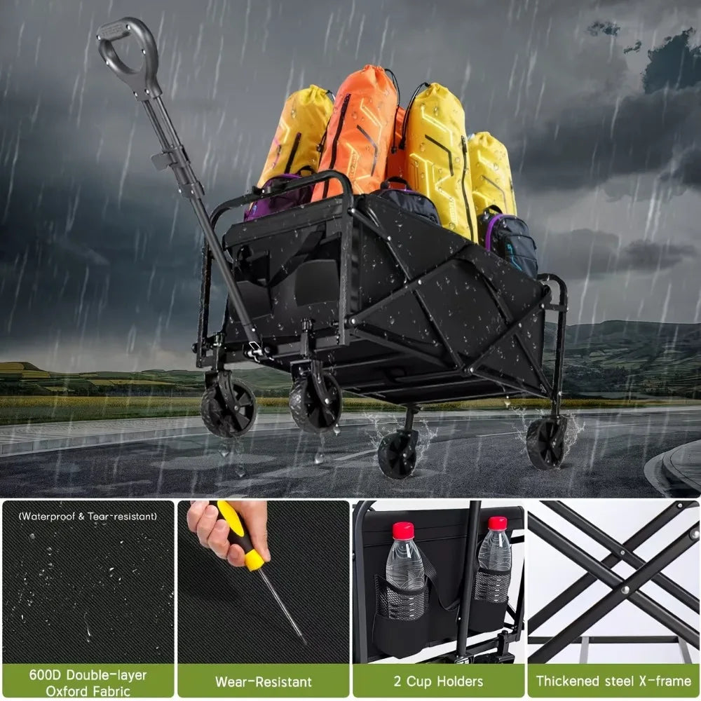 Heavy Duty All Terrain Folding Cart With Stainless Steel Frame 200 Lb Capacity Flat Fold Design For Beach And Park Use-A