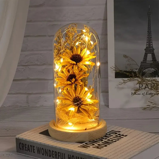 Sunflower Glass Dome LED Decor Decoration for Home and Gifts
