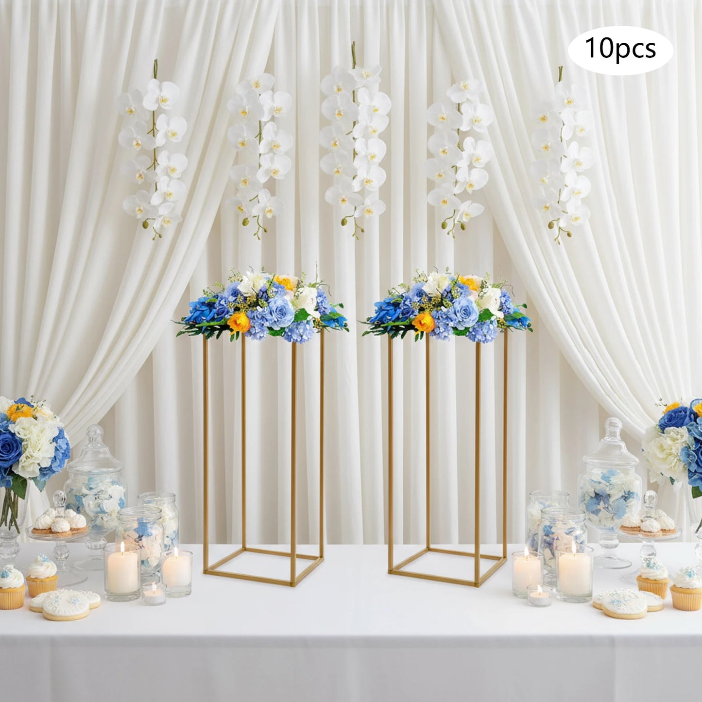 Gold Metal Flower Stand Set Of 10 Tall Geometric Centerpieces For Weddings Perfect For Tables And Reception Decor-A