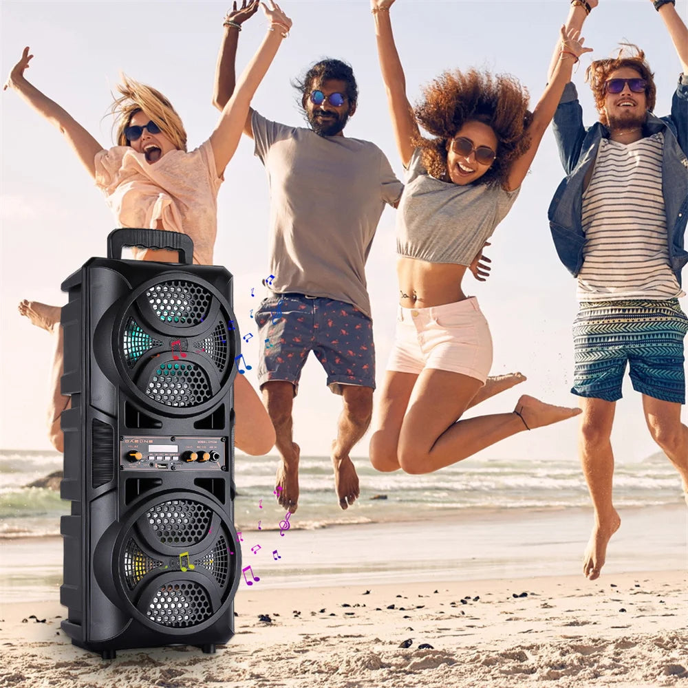 Curuk 3000W Portable Bluetooth Speaker Karaoke DJ System With Dual 8 Inch Subwoofers For Parties And Events-A
