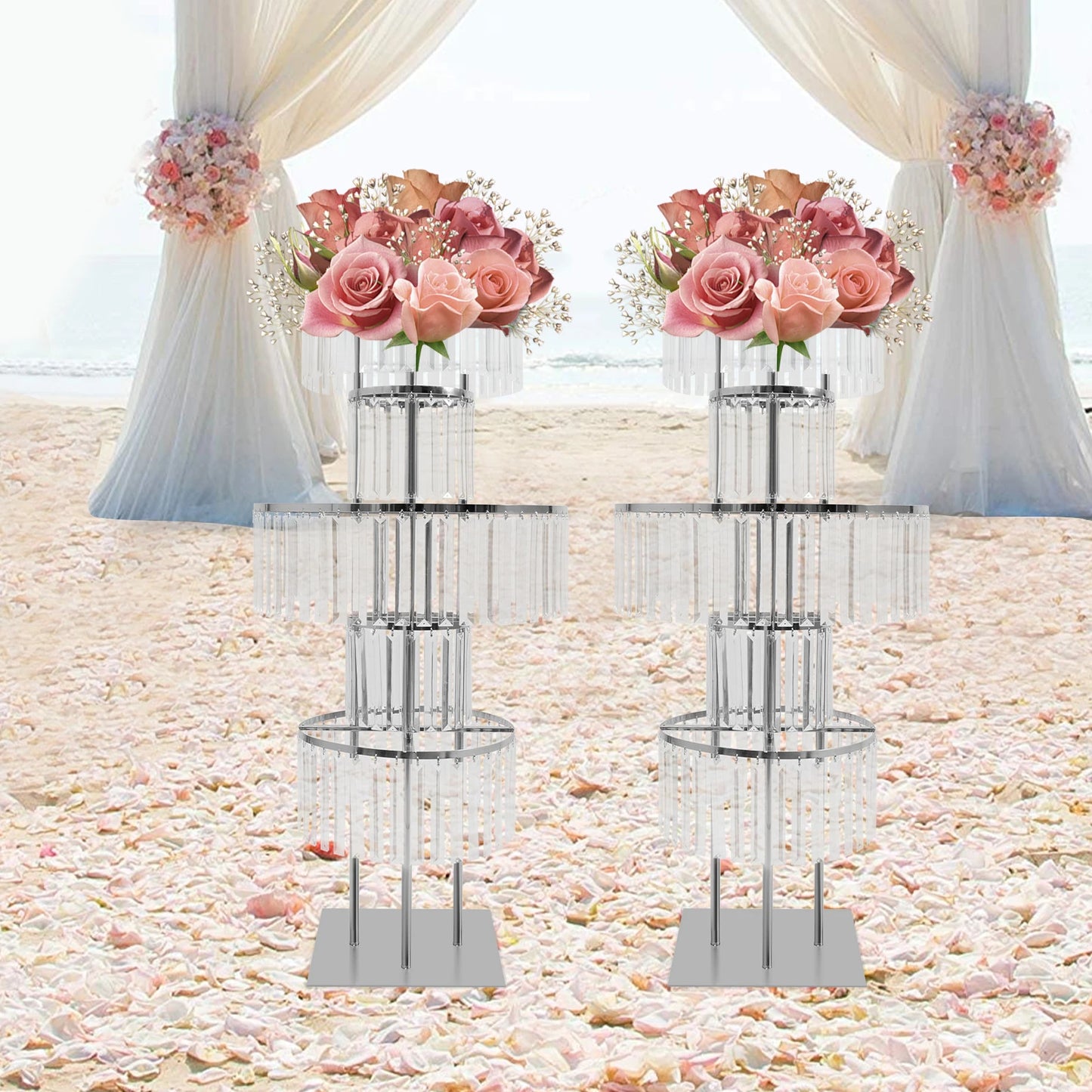 NONECN Five Tier Crystal Flower Stand Wedding Centerpiece Iron and Acrylic Electroplated Finish Rust Resistant-A
