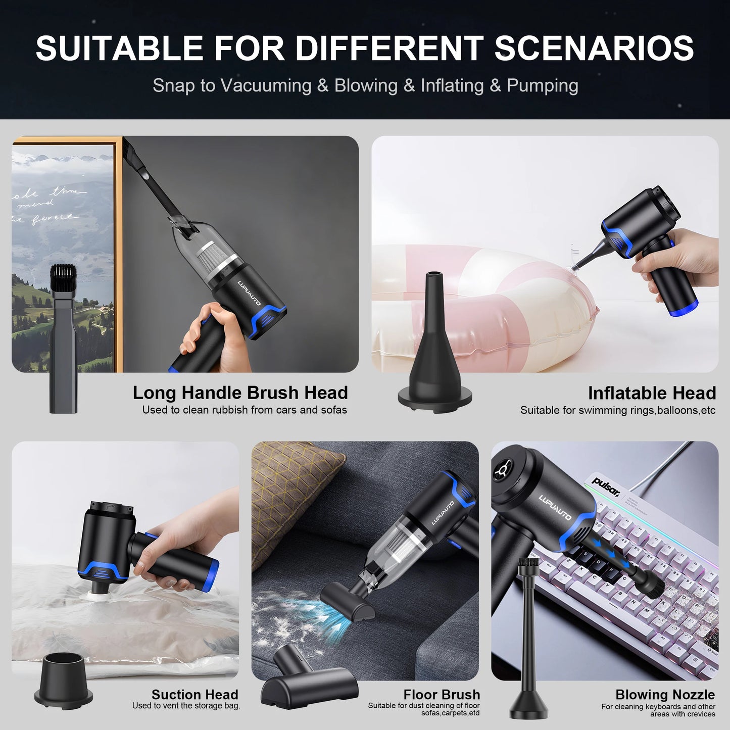 Cordless Mini Car Vacuum Cleaner 12000Pa Suction Portable Handheld Car Cleaner for Crumbs Pet Hair Dust-A