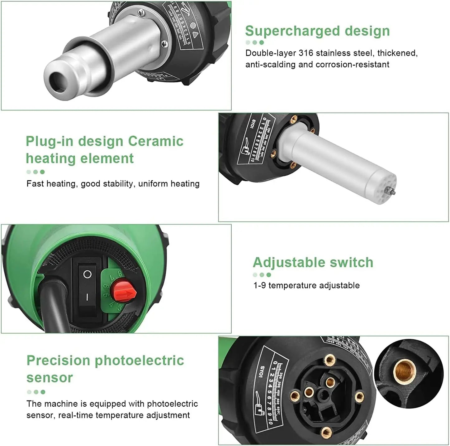 1600W Plastic Welder Hot Air Torch For PE PVC Repairs With Adjustable 20 To 600 Celsius Digital Display Seams-A