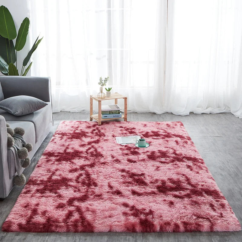 Rakks Tie Dye Silk Plush Geometric Living Room Rug 100 Percent Polyester Pile Ultra Soft-A