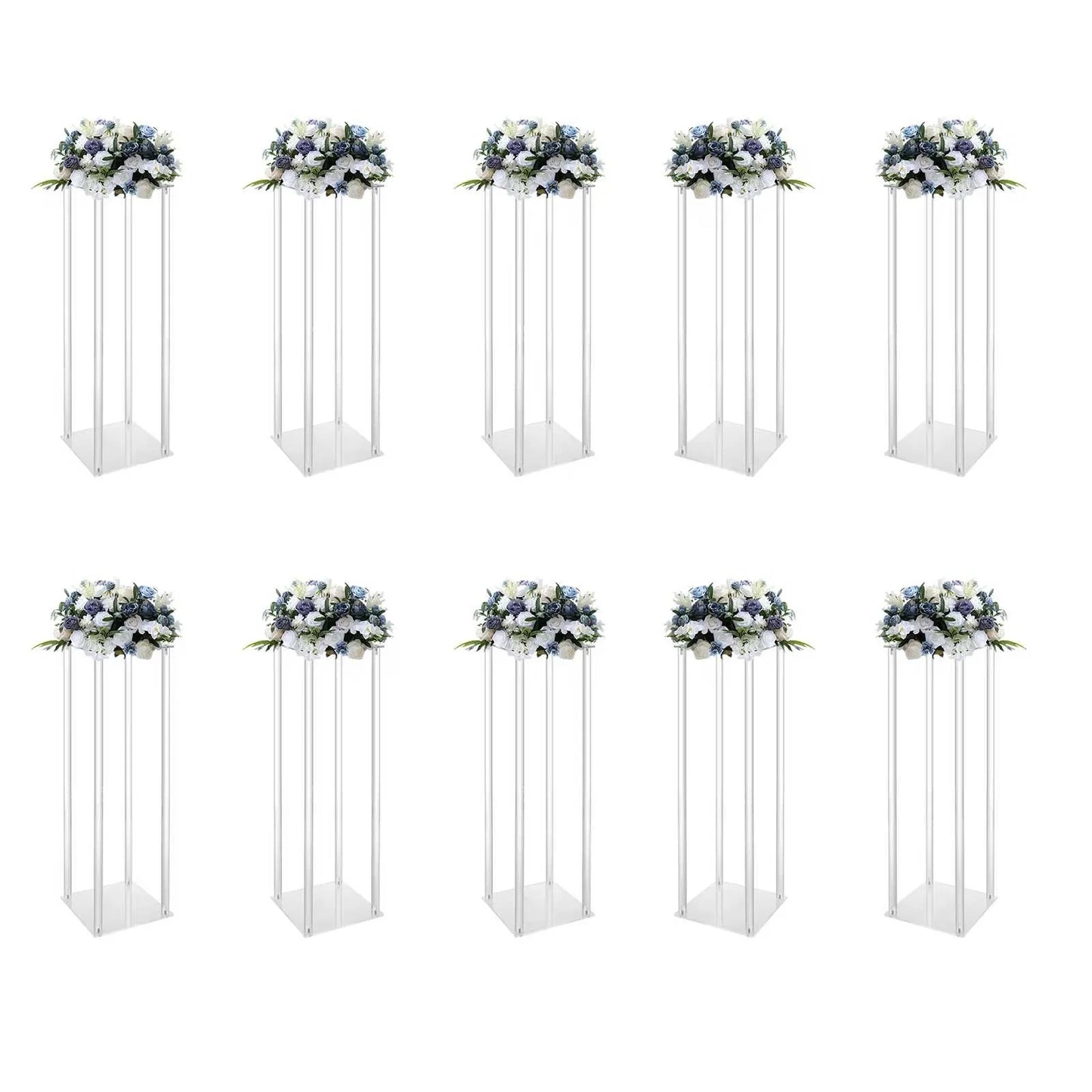 Acrylic Vase Centerpieces Set Of 10 Free Standing Crystal Clear Column Stands For Weddings-A