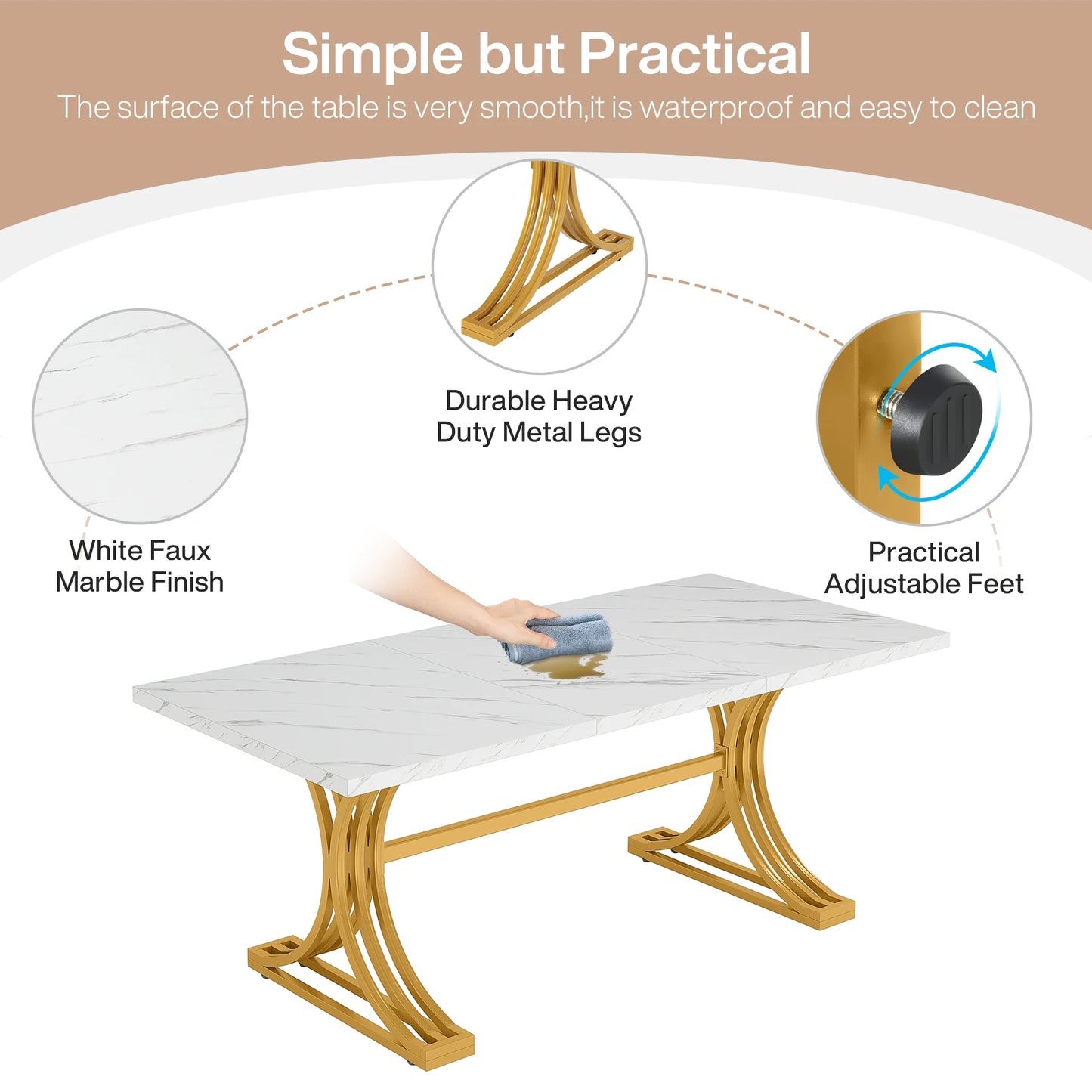 Tribesigns Rectangular Dining Table For Four To Six With Faux Marble Top Modern Kitchen Table-A