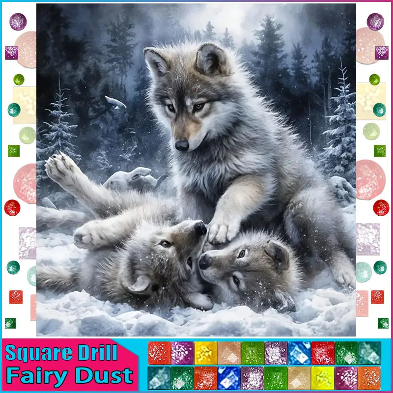 DiaPai Fairy Dust AB Diamond Painting Wolves Full Coverage 3D And 5D Wolf Art With Square And Round Drills-A