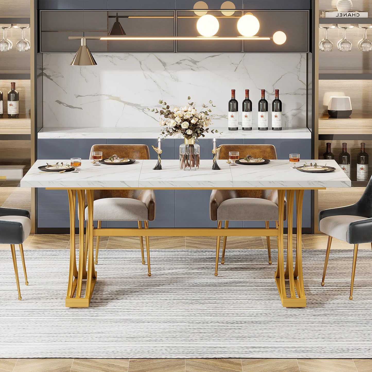 Tribesigns Rectangular Dining Table For Four To Six With Faux Marble Top Modern Kitchen Table-A