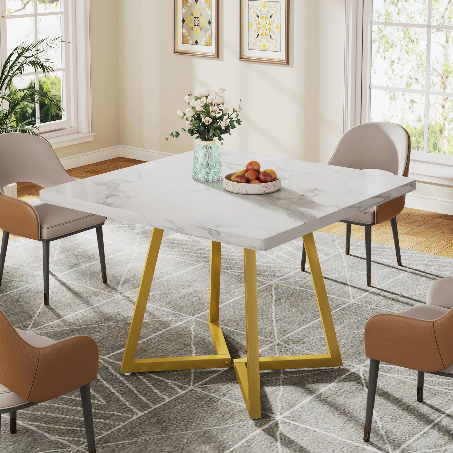 Tribesigns Industrial Wood Top Dining Table With Metal Base Square Rustic Chic Kitchen Table 2 To 4 Seats-A