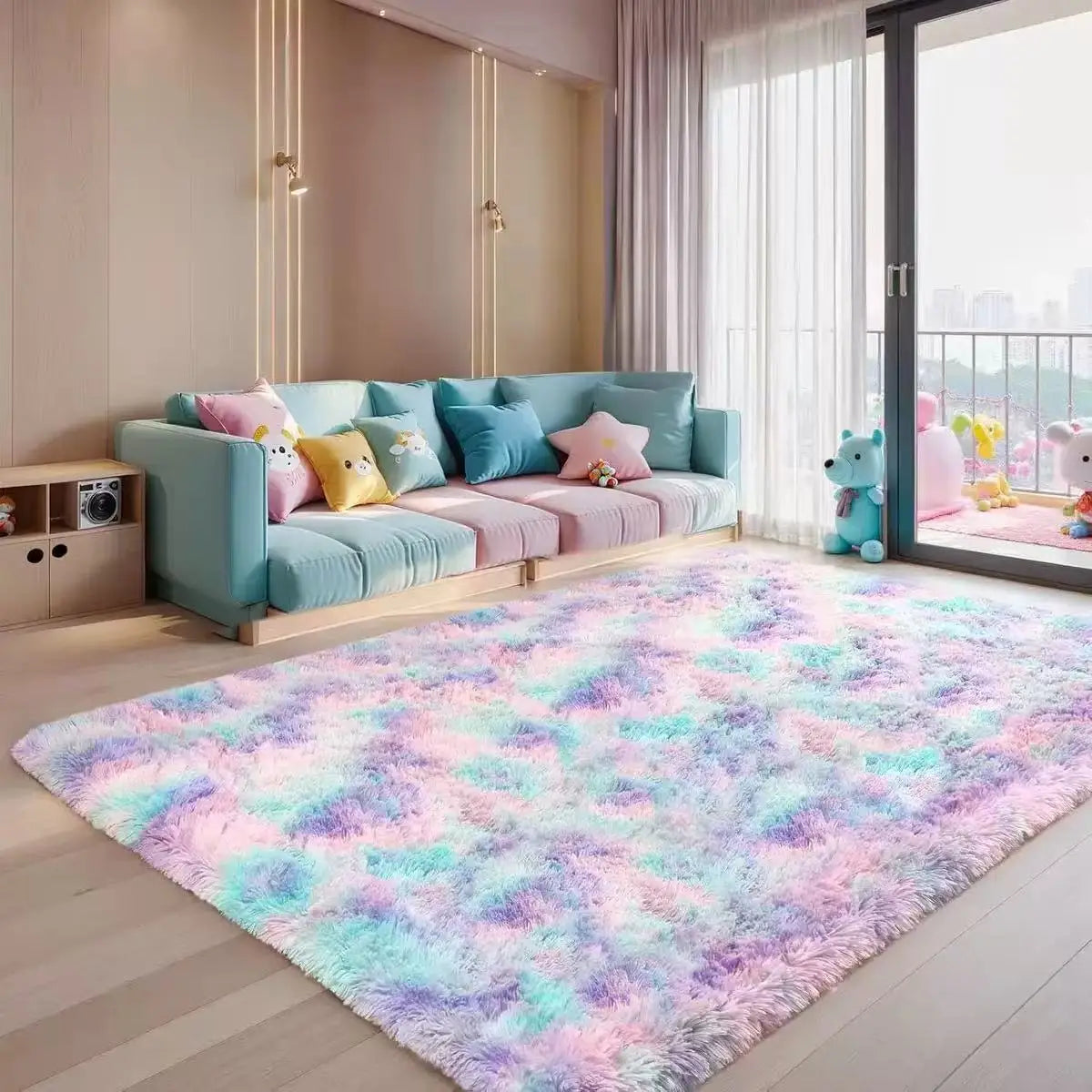 Rakks Tie Dye Silk Plush Geometric Living Room Rug 100 Percent Polyester Pile Ultra Soft-A