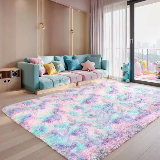 Rakks Tie Dye Silk Plush Geometric Living Room Rug 100 Percent Polyester Pile Ultra Soft-A