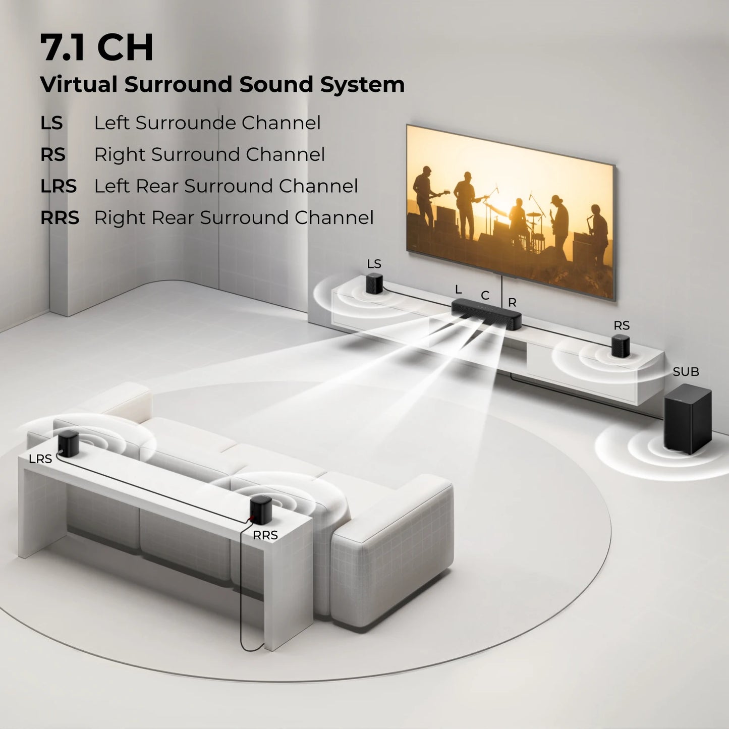 Ultimea 350W 7.1ch Virtual Surround Soundbar With Subwoofer And Smart App Control-A