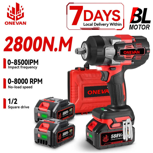 Onevan Brushless Impact Wrench 8000 RPM 2800 Nm Cordless Tool