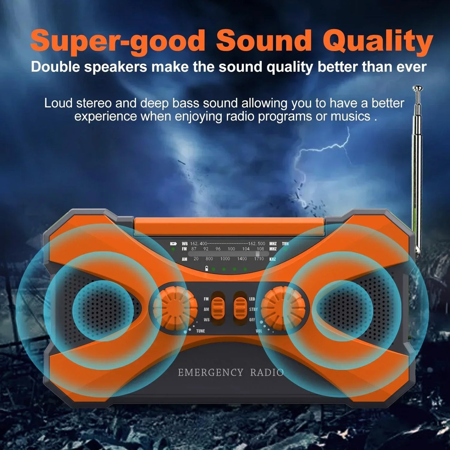 STONEGO 10000mAh Solar Hand Crank Emergency Radio AM FM NOAA