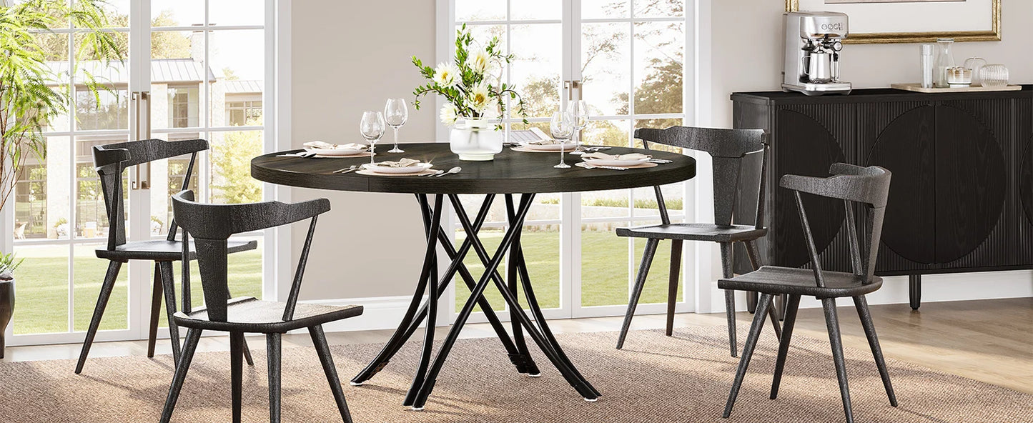 Tribesigns Round Dining Table Farmhouse Style For Dining Room With Scandinavian Inspired Curves Durable Everyday Use-A