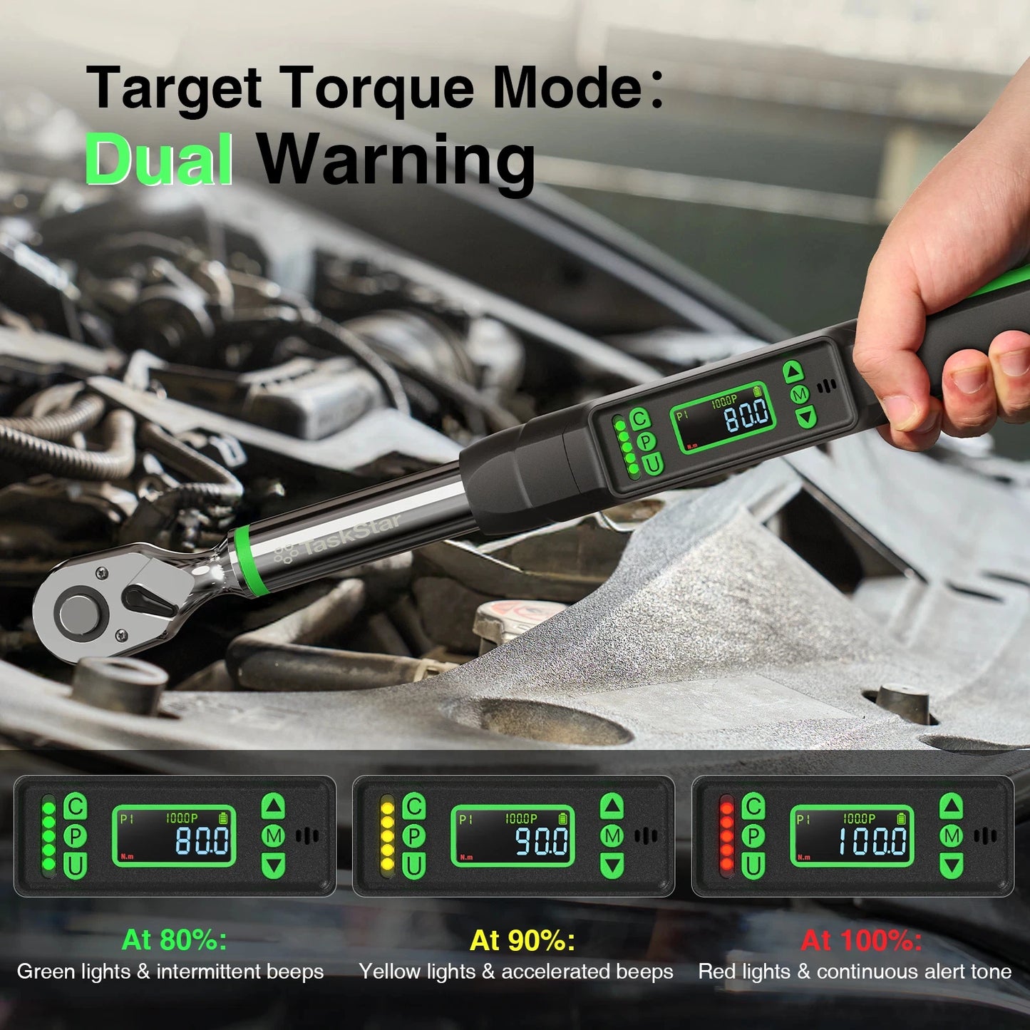 TaskStar Digital Torque Wrench 72 Tooth Carbon Steel With Auto Release 0 To 220 Nm HD LCD Readout-A
