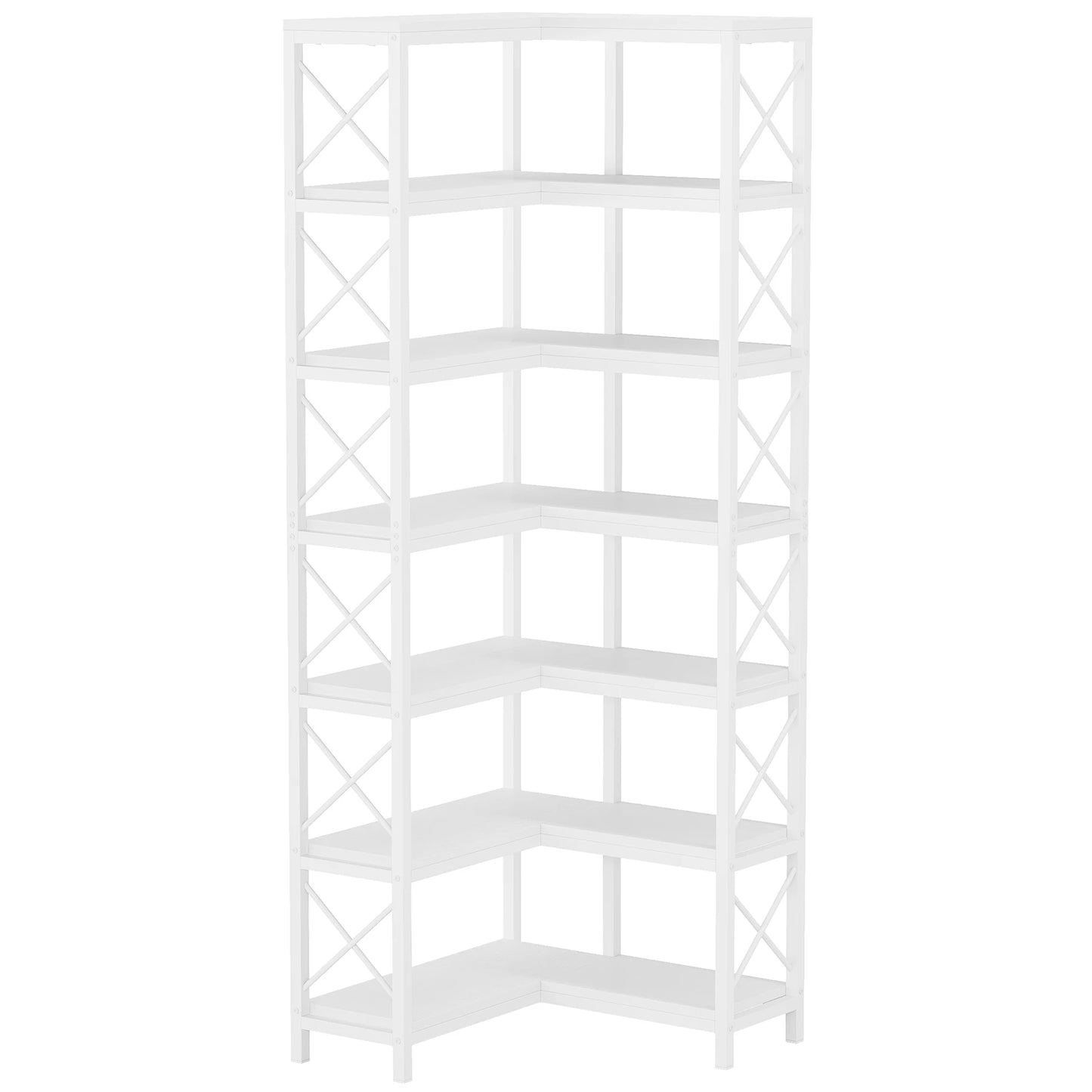 Tribesigns 7 Tier Corner Bookshelf Modern Metal Frame Display Rack For Living Room And Home Office Organization-A