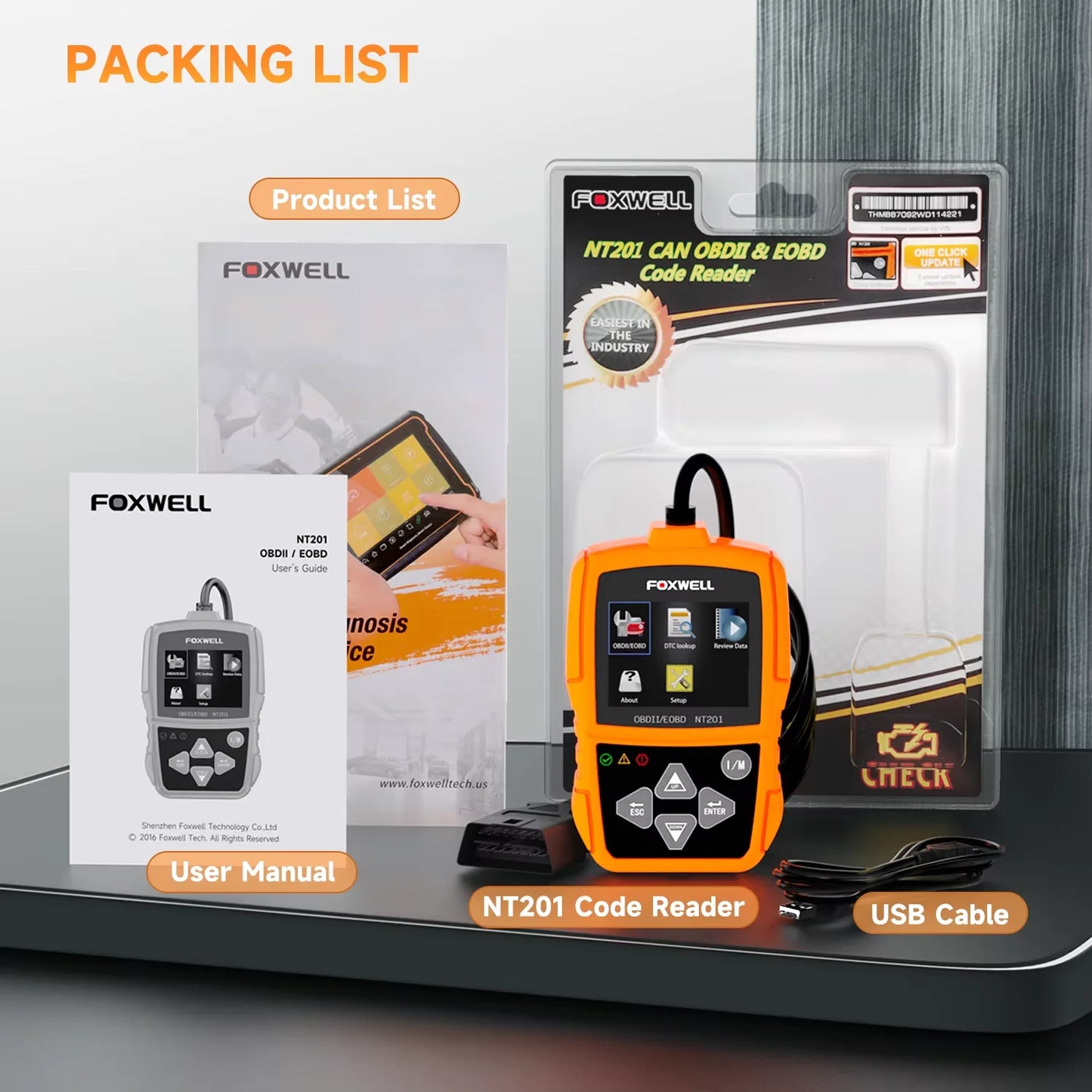 FOXWELL NT201 OBD2 Diagnostic Scanner Code Reader for Cars Reads and Clears Engine Fault Codes Check Engine Light-A