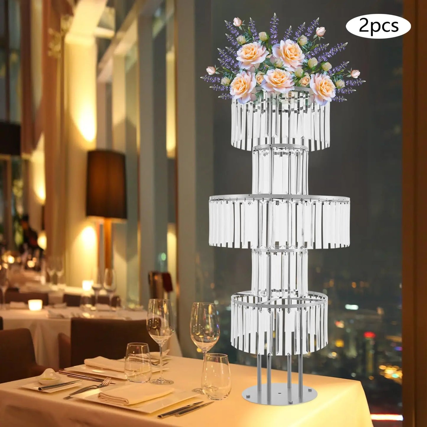 Bymaocar 2 Piece 5 Tier Crystal Vase Centerpiece For Wedding Tables With Elegant Cross Structure-A