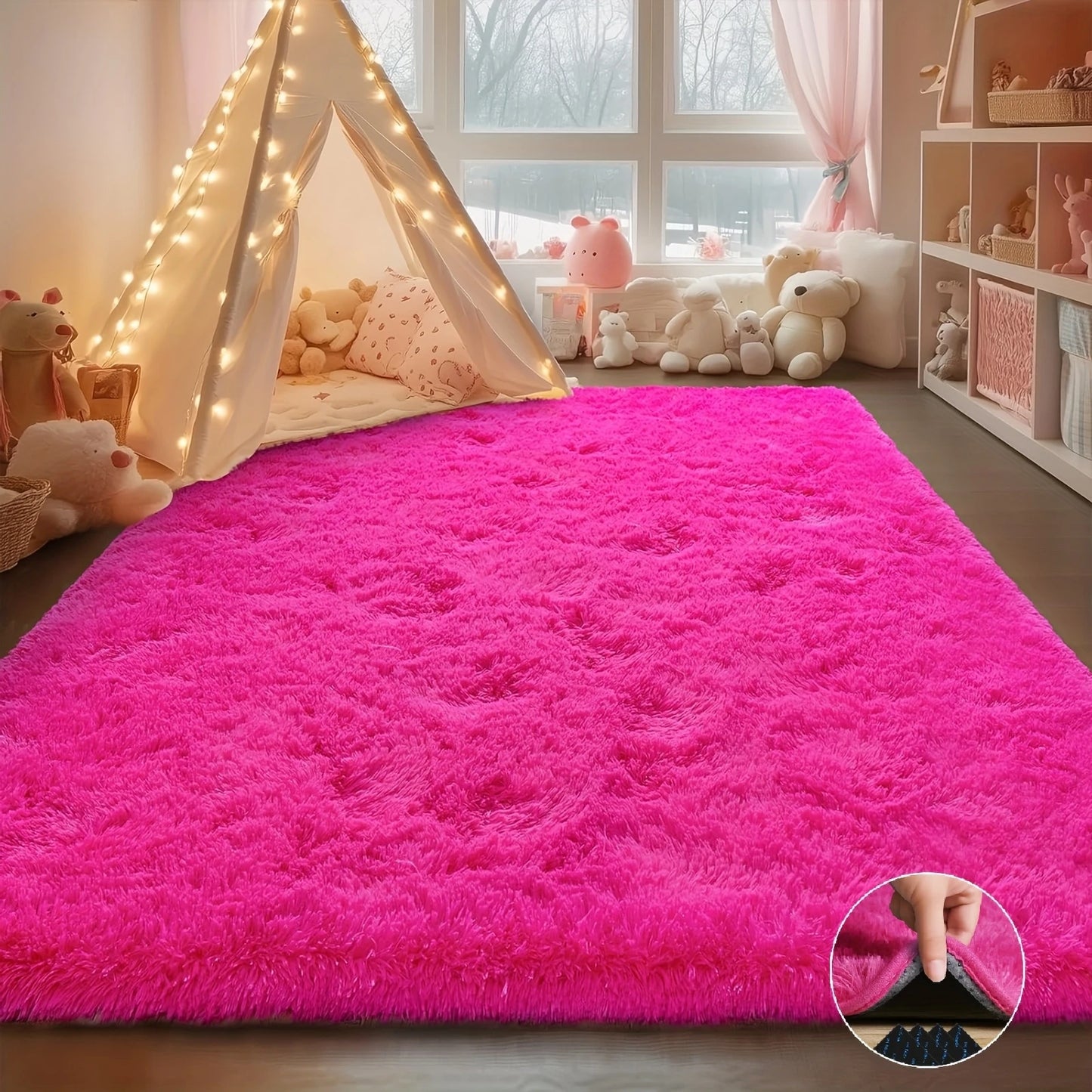 Soft Shaggy Non Slip Rug For Living Room Bedroom Nursery With Rug Stickers And Grippy Pad-A