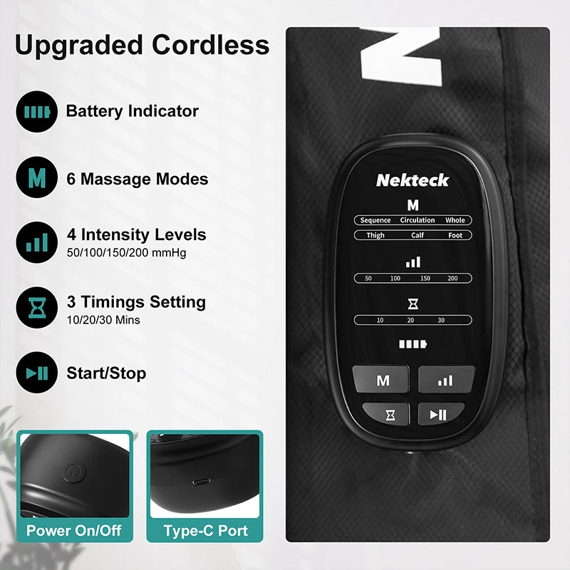 Nekteck Cordless Air Pressure Leg Massager With Four Chamber Foot Boots Kneading And Travel Storage Bag-A