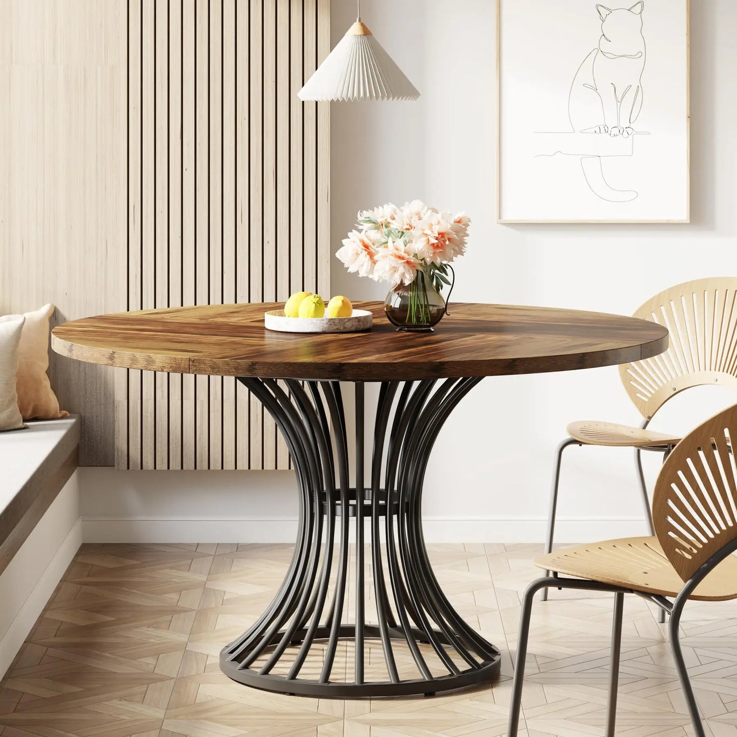 Tribesigns Round Dining Table Farmhouse Style For Dining Room With Scandinavian Inspired Curves Durable Everyday Use-A
