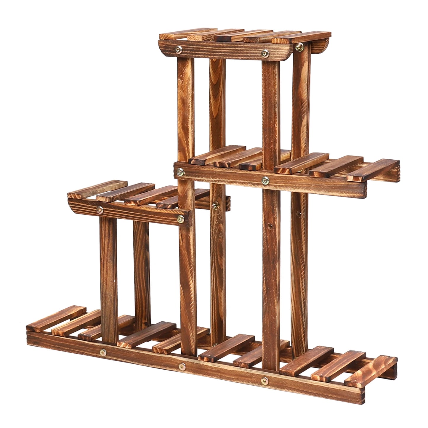 Carbonized Wood Plant Stand Four Tier Succulent Rack Mini Desktop Plant Holder for Outdoor Balcony Garden-A