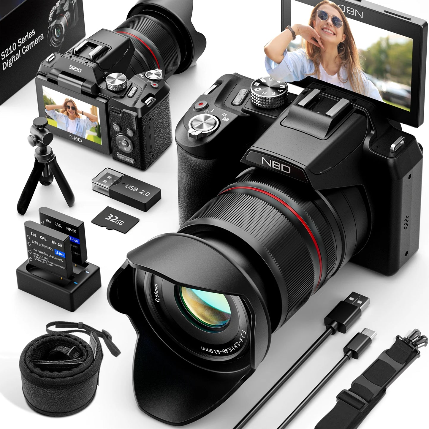 NBD S210 64MP Lens Style Camera With 16x Optical Zoom WiFi And 4K Video For Vloggers-A