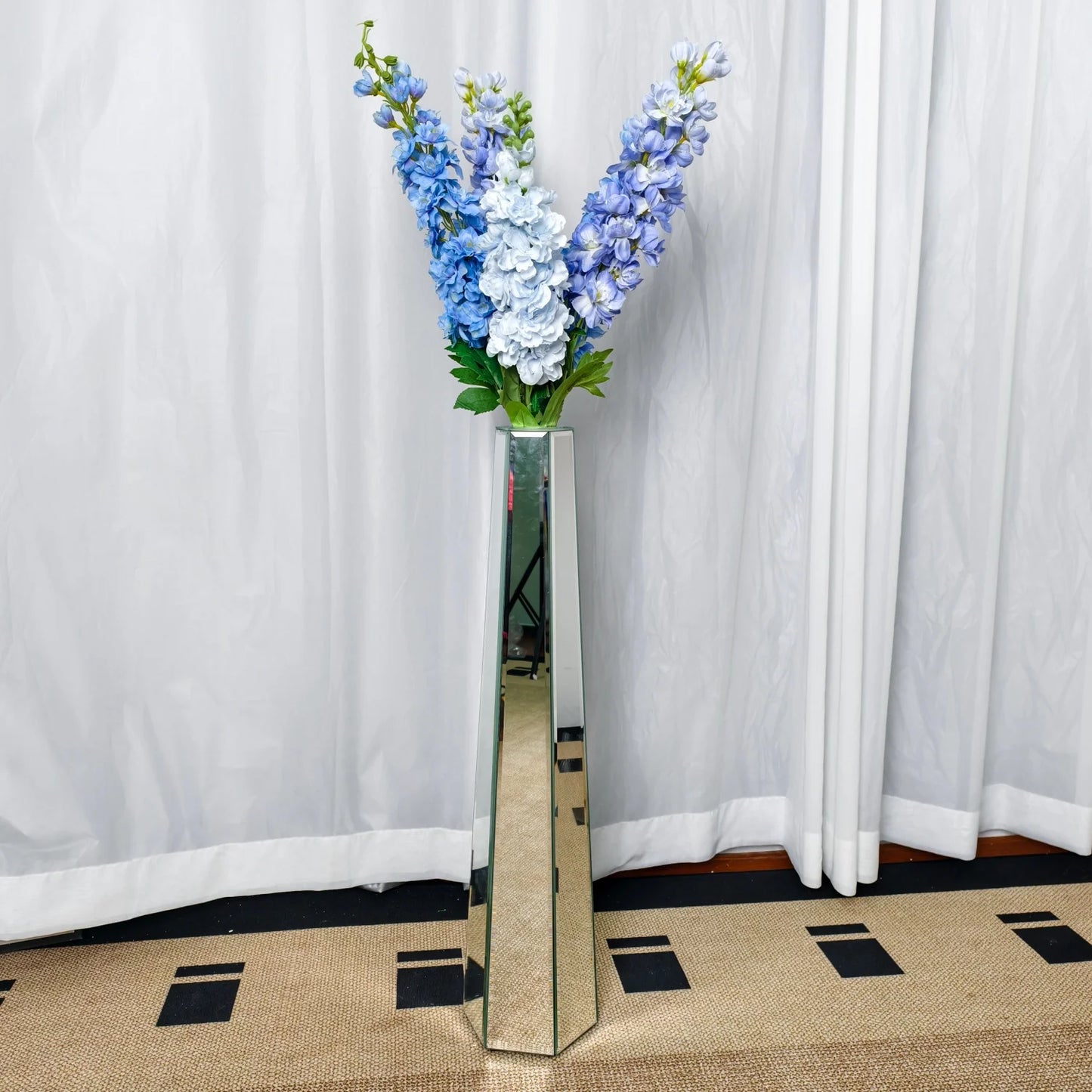 Crushed Diamond Mirrored Floor Vase For Pampas Grass Centerpiece Sparkle Glass Decor-A