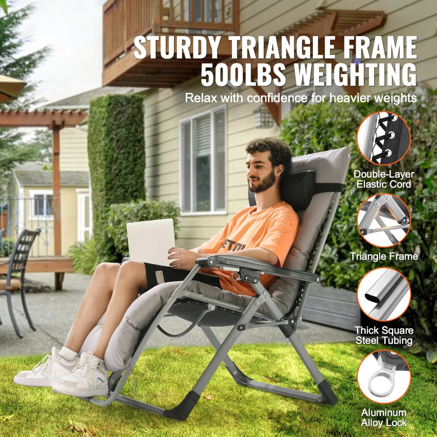 SucceBuy Zero Gravity Recliner With Adjustable Footrest And Cup Holder Outdoor Folding Lounge 500 Pound Capacity-A