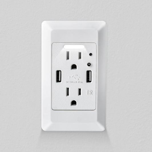 USB Wall Outlet With Night Light And Dual USB Ports 15 Amp Receptacle Model A For Home And Office-A