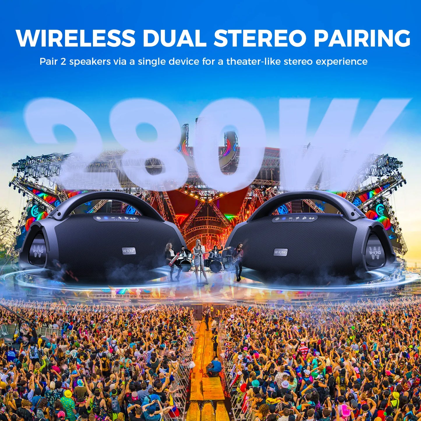 W King X20S Bluetooth Speaker With Strap IPX7 Waterproof 140W RMS Five Driver System Outdoor-A