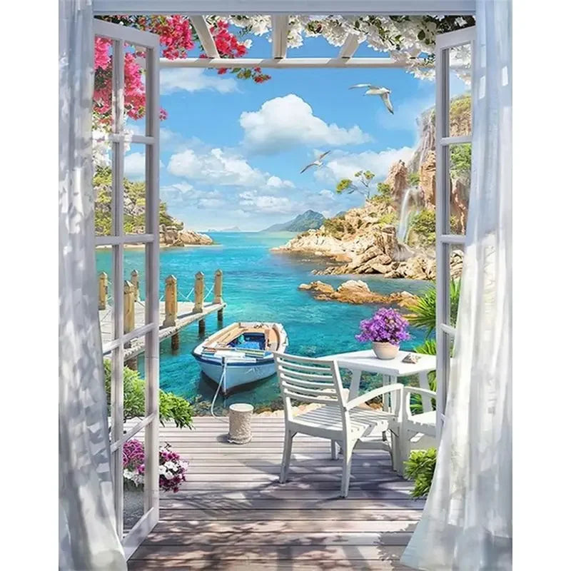 Fairy Dust Resin 5D Diamond Painting Kit Town Full Square Drill Velvet Canvas With Dense Coverage-A